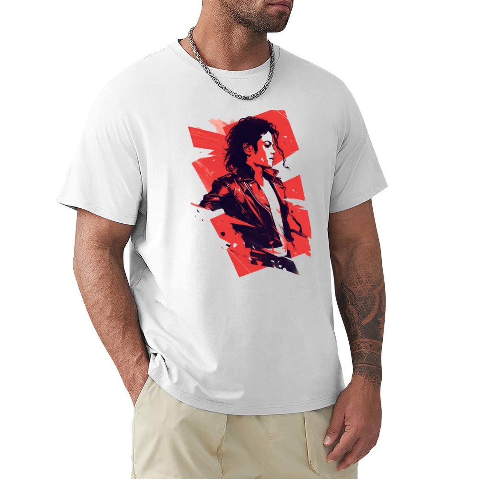 Pop King in a Leather Jacket  Red Backdrop  Pop Music TShirt funny shirt cotton shirts graphic tee designer t shirt men S