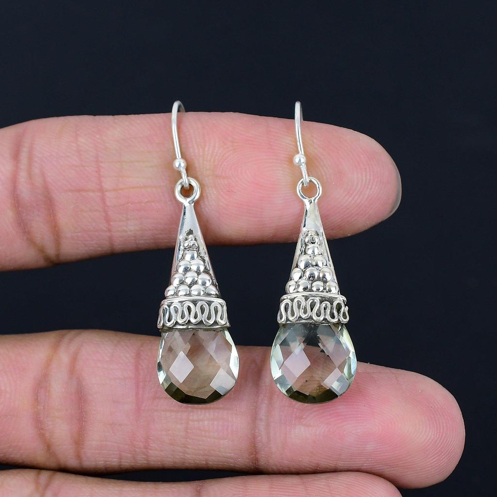 Green Amethyst Gemstone Earrings Solid 925 Sterling Silver Handmade Drop Dangle Earrings Jewelry Valentine's Day Gift For Loved Ones