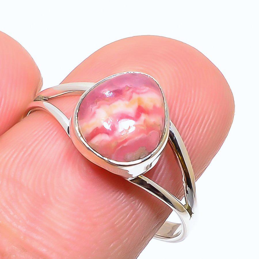 

Natural Rhodochrosite Gemstone 925 Solid Sterling Silver Jewelry Ring S.8.5 d7o90