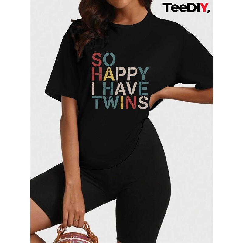 

Women s Plus Size T-Shirt - Twin Announcement Maternity Top with Multicolor Footprints & Design, Comfortable Short Sleeve Round Neck Shirt 4XL чорний