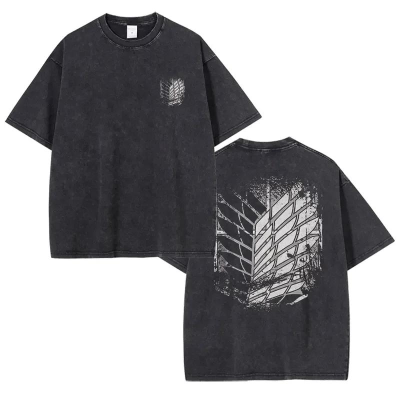 Anime Levi Ackerma T Shirts Oversized Vintage Washed AAttack on TTitan Tshirt Retro Streetwear TTitan AAttack Tshirt Cotton
