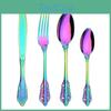 Regenbogen 4 Stück Königliches Besteck Vintage Geschirr 1810 Edelstahl Tafelgeschirr Buntes Party Dinner Messer Gabel Suppen Kaffee Löffel Geschenk
