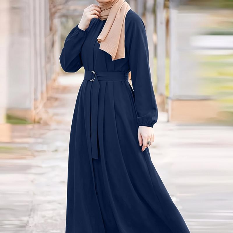 ZANZEA Women Casual Round Neck Solid Color Long Sleeve Loose Long Dress