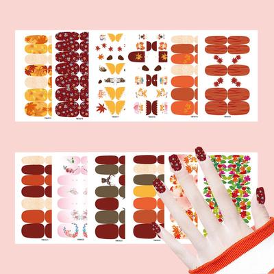 Autumn Maple Leaf Full Cover Waterproof Nail Art Stickers - Japanese Style Floral Design