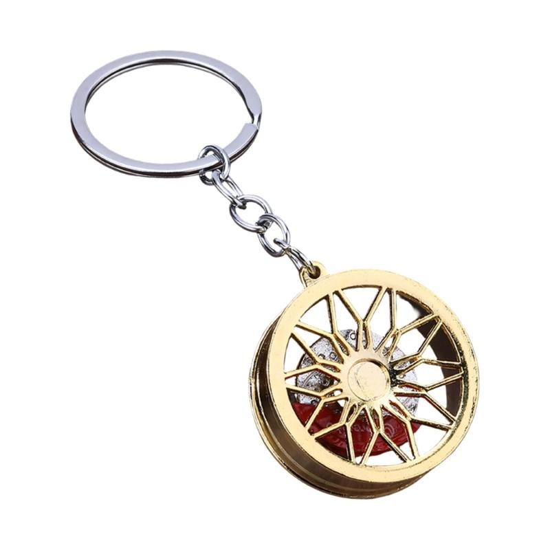 Car Wheel Keychain for Drivers, Rotating Brake Disc Metal Key Ring with Backpack Charm and Auto Culture Style Accessory
