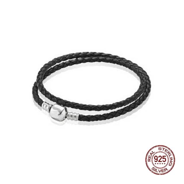 

Стерлингового Серебра 925 пробы, черные подвески, бусины, простой стиль, простой регулируемый браслет, базовый кожаный шнур своими руками 18cm