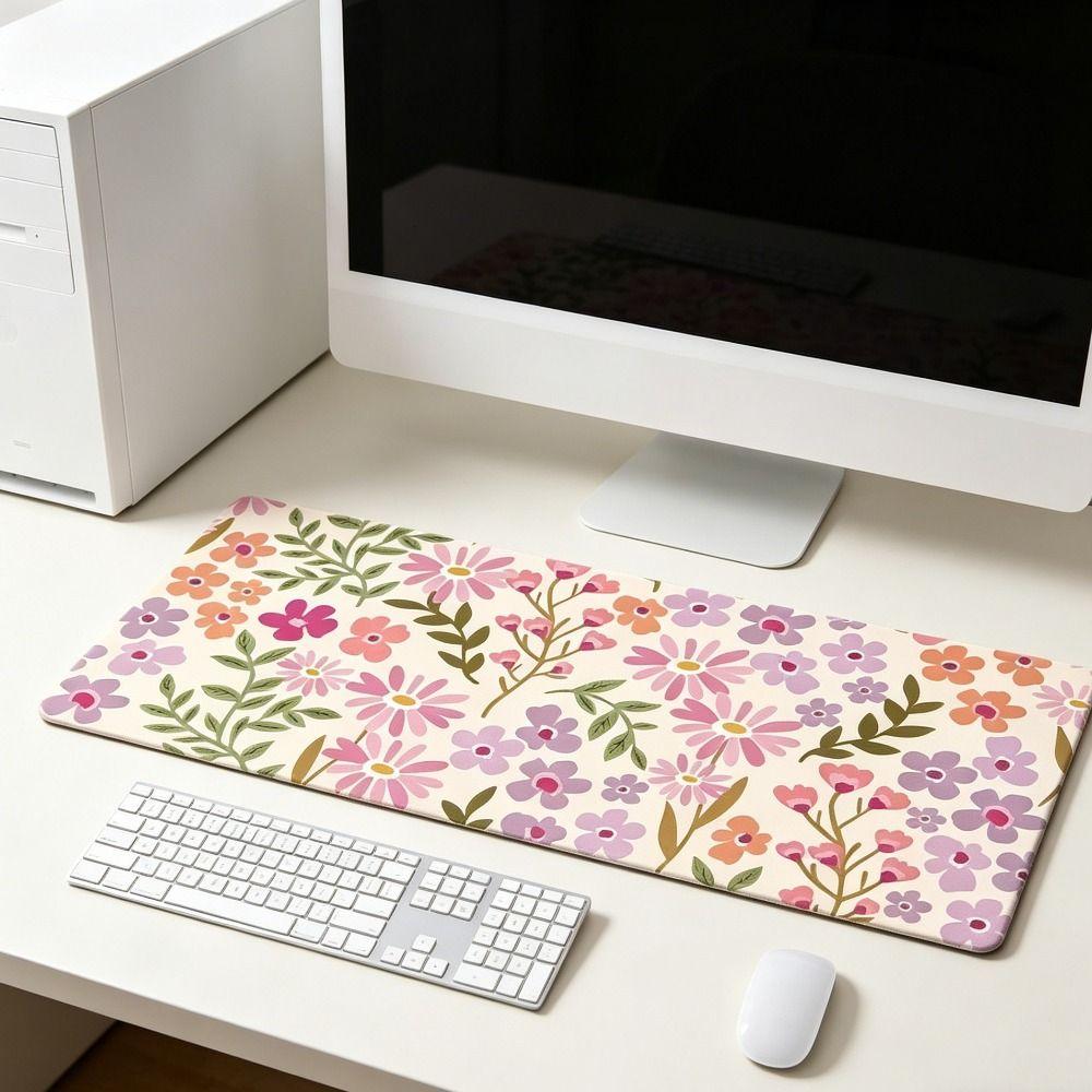 Large Mouse Pad Rubber Base Computer Mat Stain-resistant Floral Desk Pad  Work