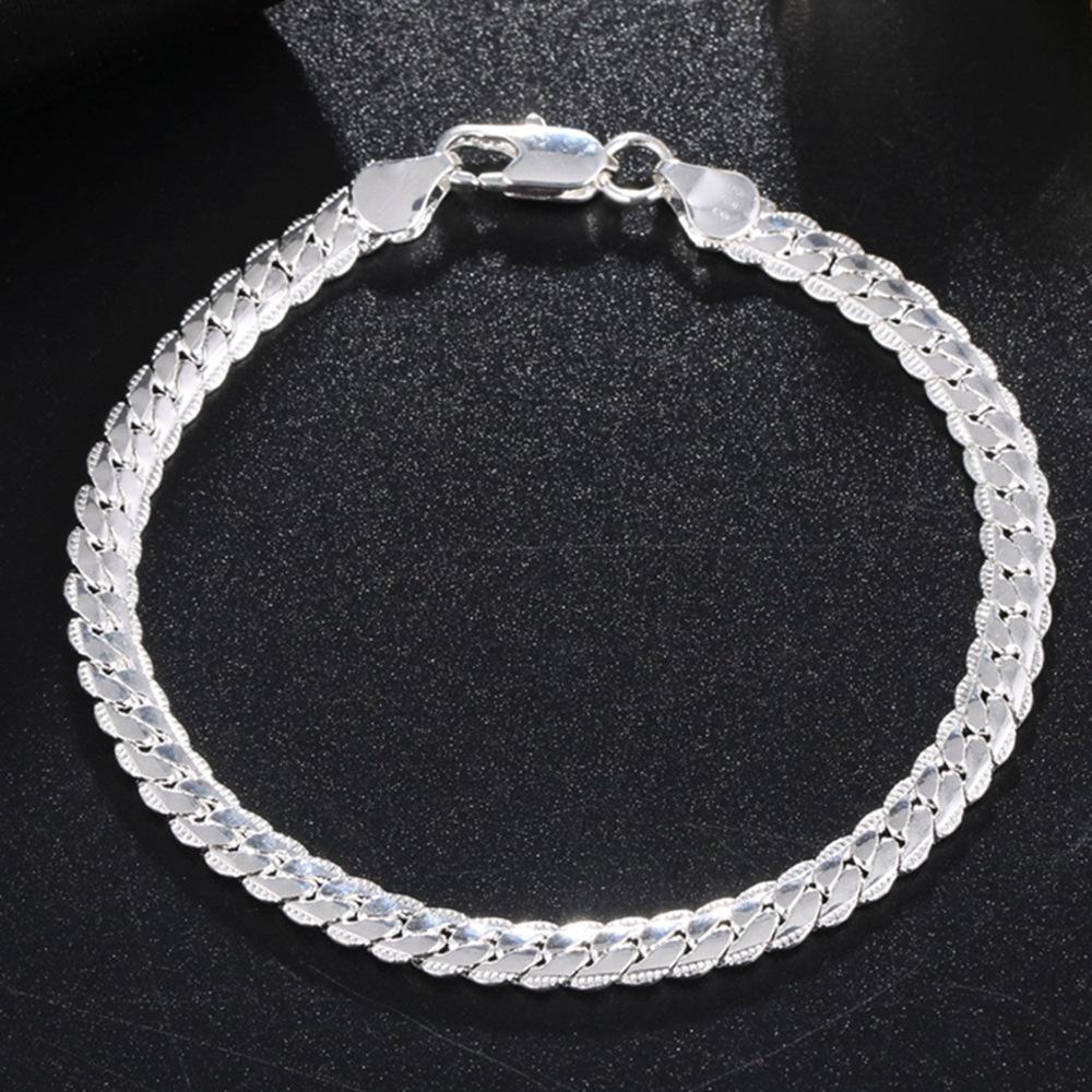 Браслеты из серебра 925 пробы с покрытием 18 карат золотом для мужчин и женщин, простые, 5 мм, 20 см, плоская боковая цепь, унисекс, с подвесками, ювелирные изделия, подарки