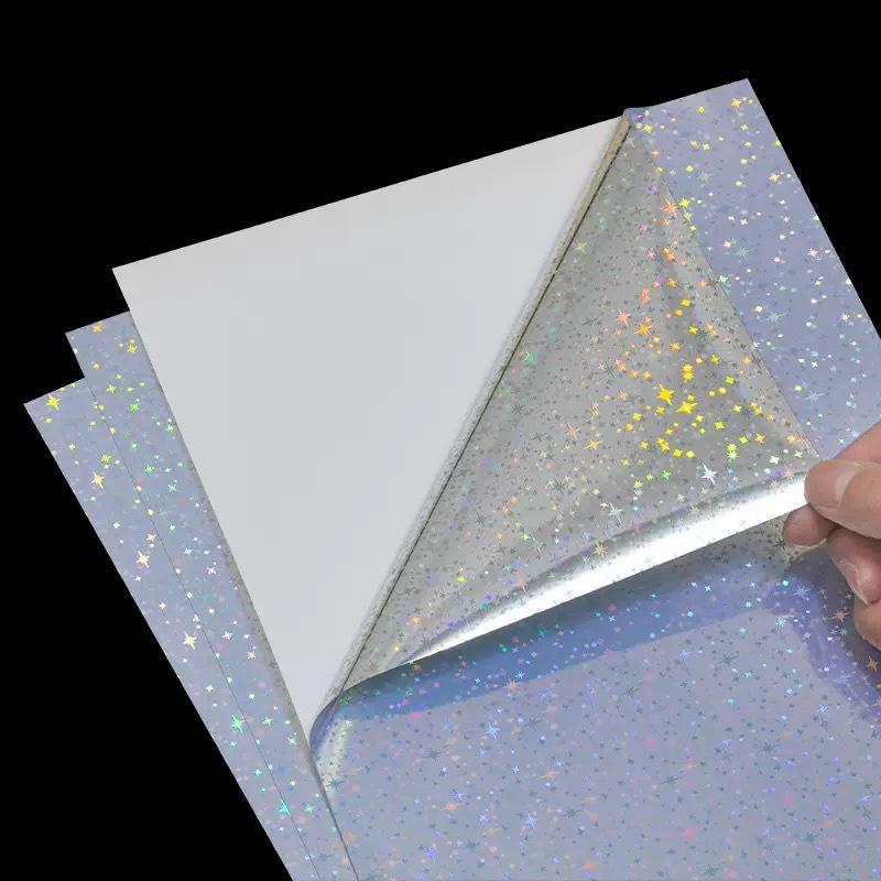 5Pcs Holographic Sticker Paper Clear Vinyl Self-Adhesive Waterproof Transparent Cold Laminating Film For Crafts