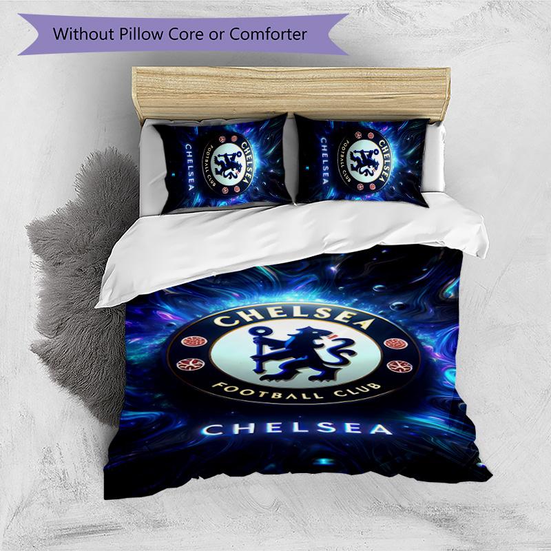 3pcs Chelsea FC logo pattern bedding set duvet cover set includes duvet cover &pillowcases,perfect all season bedroom decoration&gift
