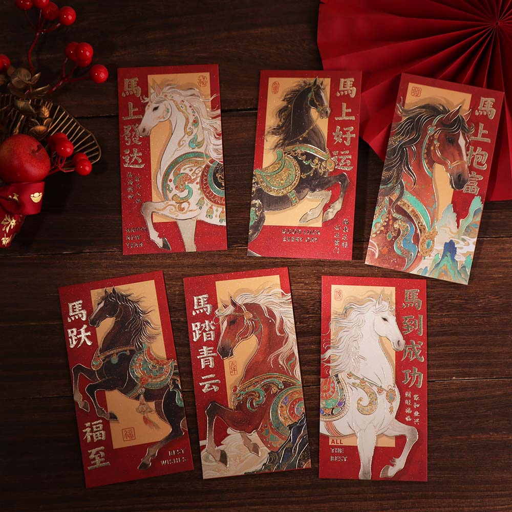 6pcs Cartoon New Year Money Envelope Traditional Horse Year Red Envelope  Marriage Celebration