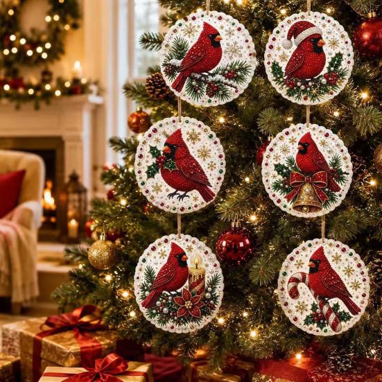 Creative Weekend Activity Kit 6Pcs/Set Christmas Ornaments DIY Faux Pearl Art Kit, Hanging Decorations Craft Personalized Tree with Round Charms