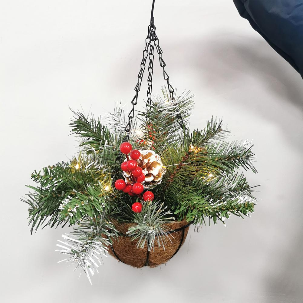 Artificial Pre-lit Gift Ornaments Multipurpose Xmas Flower Basket with White LED Lights for Indoor Outdoor Decoration