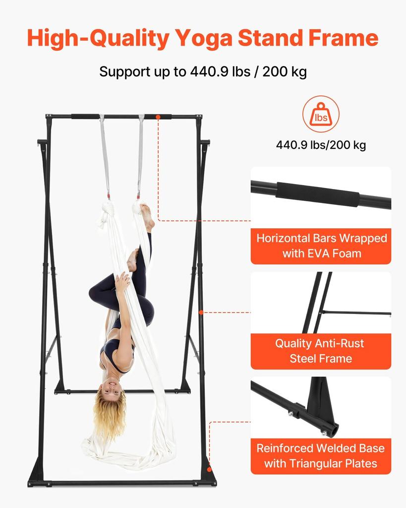 Yoga-Ständerrahmen, Maximale Belastung 200 kg Schwingständer, Dreieckige Struktur Aerial Rig, Aerial Silk Ständer mit EVA-Schaumstoff & 6m Yoga-Hängematte, 4-stufig Horizontal