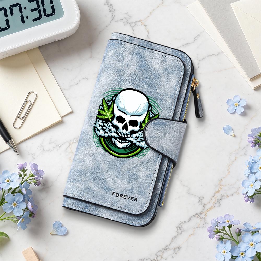 Cool Skull Print Wallet Card Holder Long Purse Forever Style