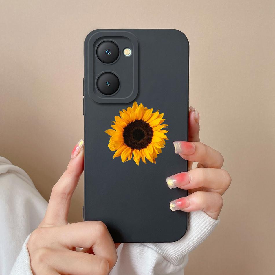 Phone Cases For Vivo Y03 4G Flowers Soft Liquid Silicone Camera Lens Premium Protection Back Covers For Vivo Y 03 Funda Carcasa