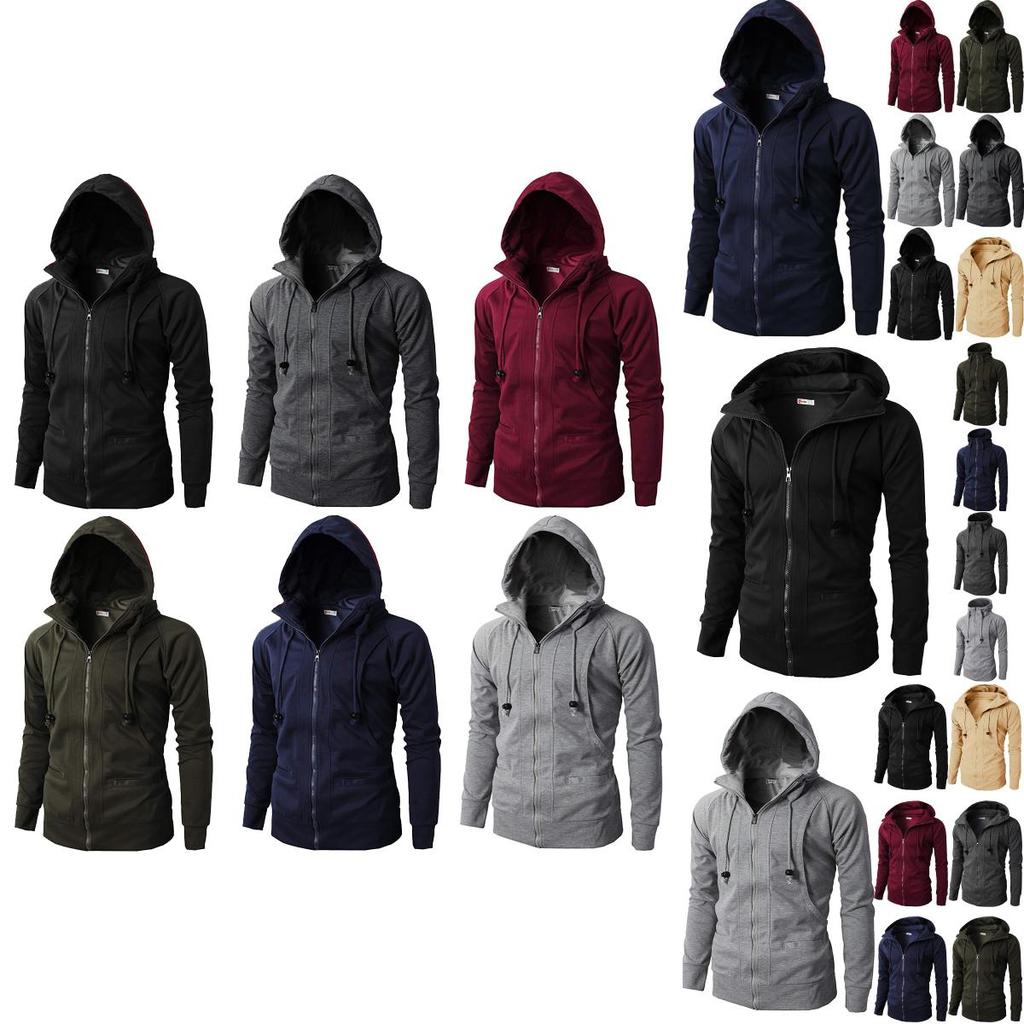 Stylish Men's Hooded Coat With Drawstring And Zipper Up Slim Fit Hoodie Jacket Overcoat