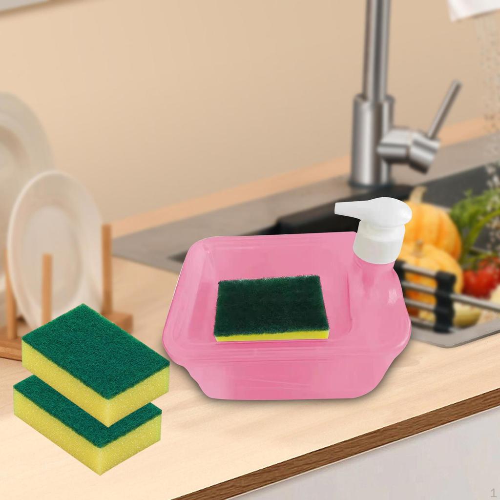 Dispensador de Jabón Multiusos con Soporte para Estropajo, Lavavajillas para Bar