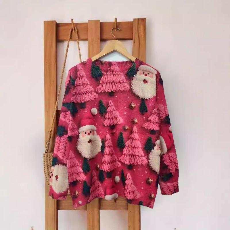 2025 Neue Herbst- und Wintermode Modischer und Niedlicher Weihnachten Allover-Druck Rundhals Nerzfell-Druckpullover