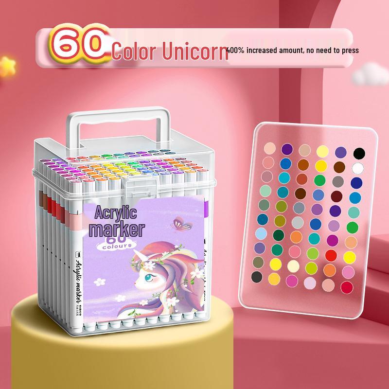 Washable Acrylic Markers: Non-Bleed, Layerable, Waterproof, Quick-Dry, Includes 24 Colors, Ideal for Students & Art.