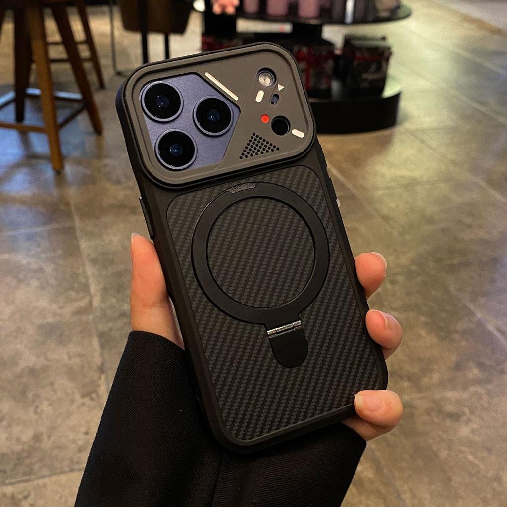 Carbon Fiber Pattern for  Bracket Holder Case for For Iphone 17 Air 12 13 16 Pro Max 1 14 Plus 16E 17E Magnetic Cover