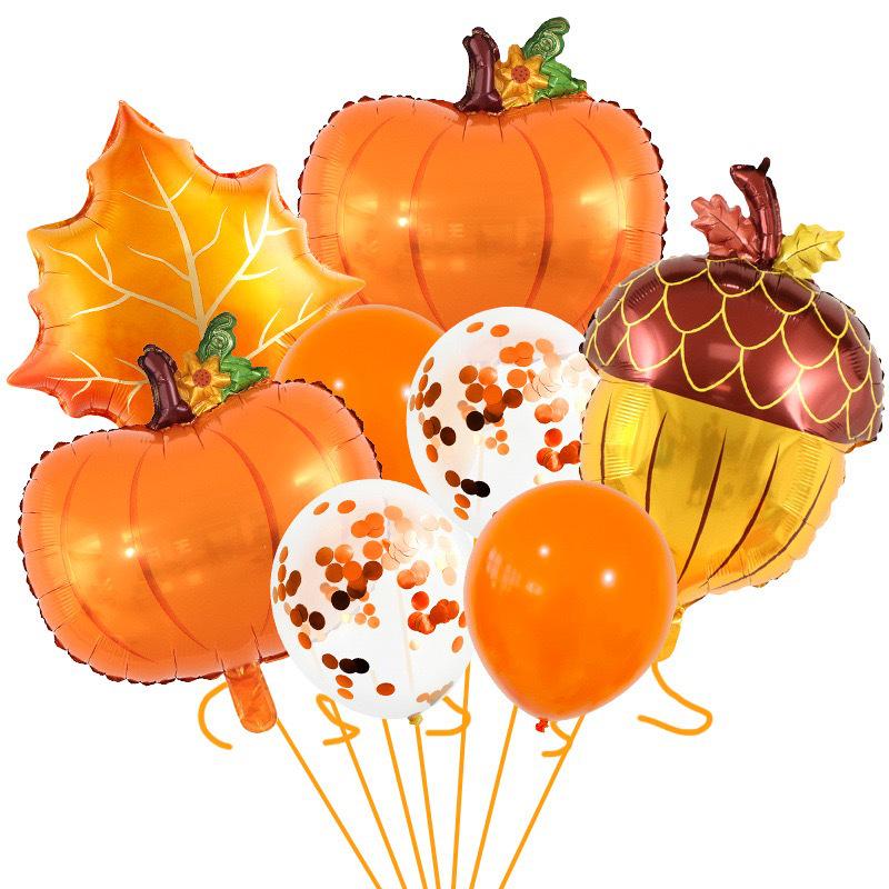 Thanksgiving Harvest Aluminum Foil Balloon Set: Pumpkin & Maple Leaf Design Party Decorations