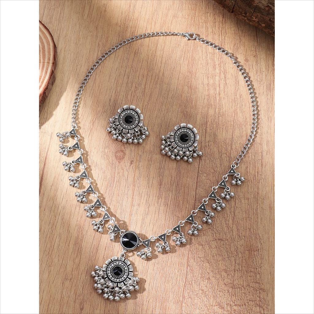 Vintage Ethnic Crystal Jewelry Sets For Women Ball Beads Tassel Choker Necklace Earrings