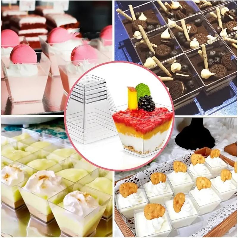2/4/5OZ Square Dessert Cups Plastic Mini Bowls for Layered Cakes Yogurt Pudding Appetizers Disposable Party Favor Serving Set