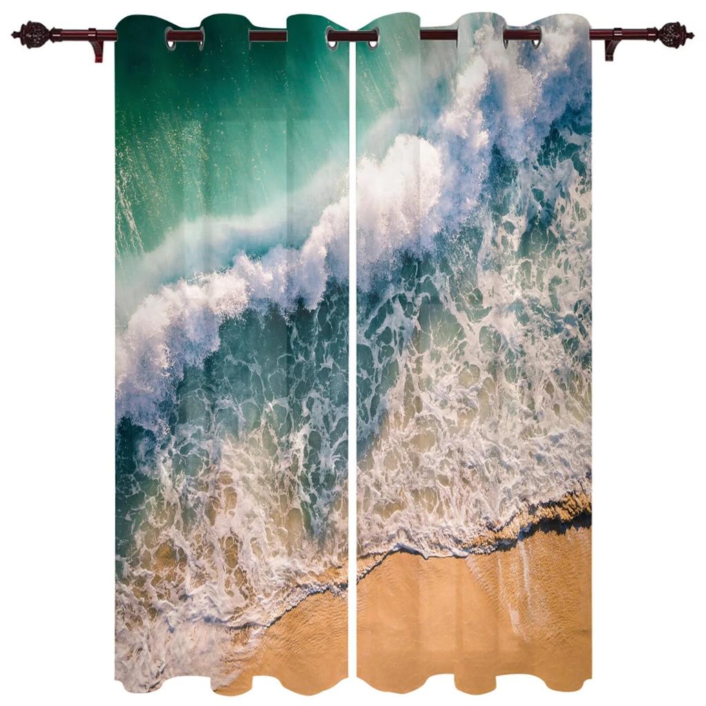 Blue Sea Water Wave Landscape Windows Curtains for Bedroom Modern Printing Blinds Curtain For Living Room Home Decor