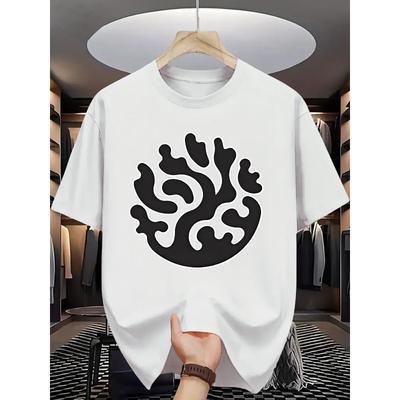 Sommer Herren Mode Kurzarm T-Shirt mit Abstraktem Buchstabenprint, Lässiger Rundhalsausschnitt, Leicht Elastisches Gewebe, Normale Passform