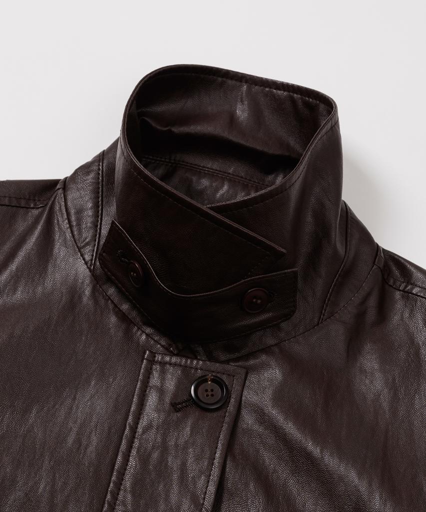Leftseoul Synthetic Leather Half Jacket [Brown]