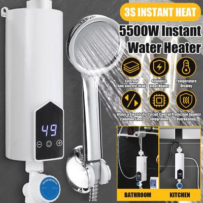 Σετ ντους 5500W Mini Instant Ηλεκτρική Θέρμανση Νερού Ψηφιακή οθόνη LCD Θερμοσίφωνα κουζίνας μπάνιου χωρίς δεξαμενή ζεστού νερού