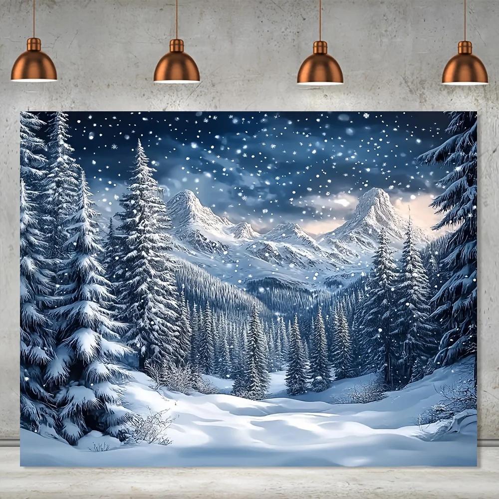 Christmas Mountain Scenery Photography Backdrop, Made of Durable Polyester Material, Suitable for Holiday Parties and eventsZL
