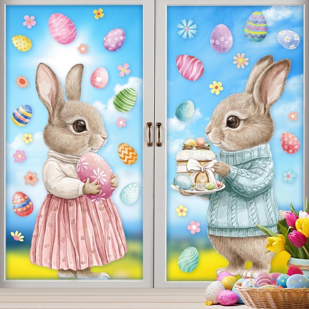 Cartoon Rabbit Bunny Glass Electrostatic Film Creative Decorative Happy Easter Bunny Decal  Store