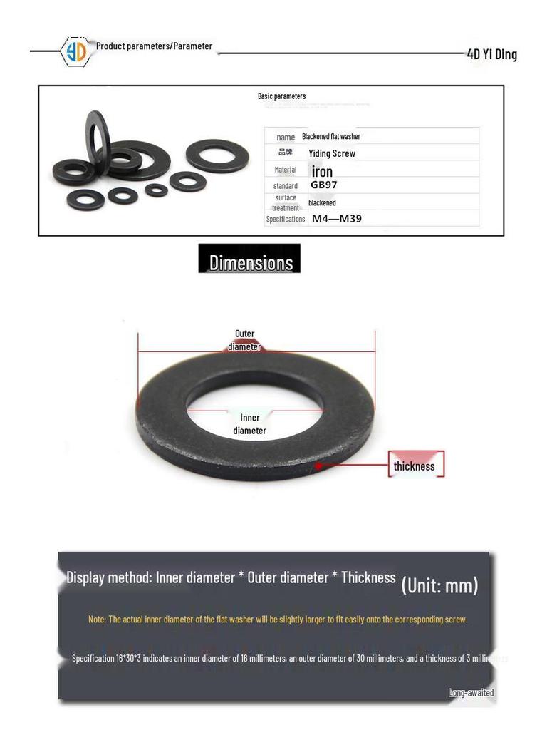 Blackened Washer Spacer M6/M8/M10/M16/M30—M36