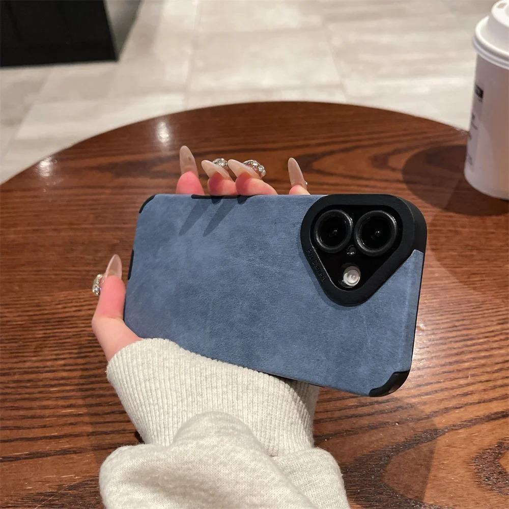 Luxury Matte Soft Leather Phone Case For iPhone 16 15 14 Plus 13 12 11 Pro Max 17Air  Lens Protection Shockproof Silicone Cover