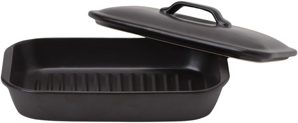 Ishigaki Delish Life Microwave Grilling Ceramic Plate for Meat and Fish, with Rectangular Lid, 19 X 11 Cm, 4577