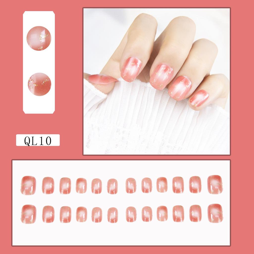 Blush Peach Nude Student Press-On Nails - Solid Color, Simple Ice Transparent Tips