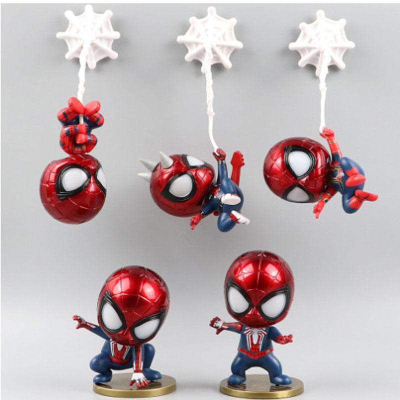 5Pcs/Set Anime Figurine The Amazing Spiderman Model Playthings Spider-Man Character Car Center Console Decor Doll Ornament Gifts
