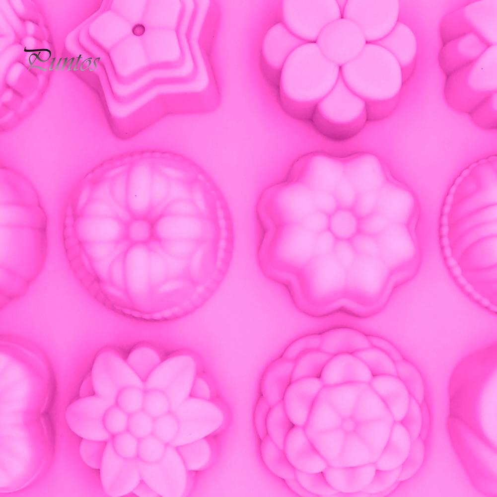 Puntos DIY Silikon 12 Löcher 3D Blume Fondant Schokolade Kuchen Süßigkeitenform Backwerkzeug