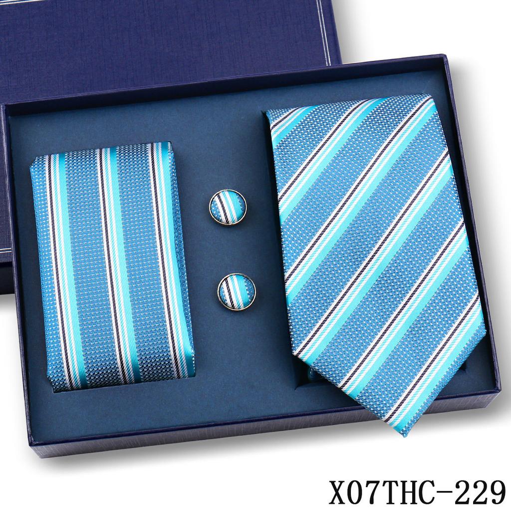 Tie Square Cufflinks 3-Piece Suit Retro Striped Hand Tie High-End Gift Box Set