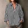 Women's Striped Lapel Button Down Long Sleeve Blouse Loose Fit for Work