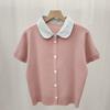 Baby Collar Knitted Cardigan Women's Summer Clothing - New Style Loose and Laid-back Style Outerwear, Top with Thin Short Sleeves, T-shirt Type Shirt