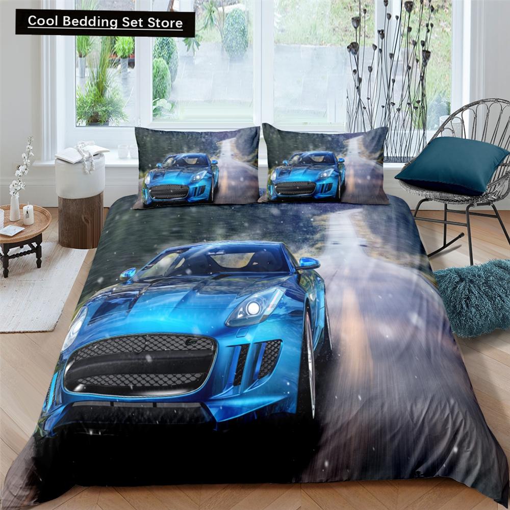 3D Car King Queen Duvet Cover Vintage Lightweight Train Bedding Set for Teens Adult Racing Supercar 2/3pcs Polyester Quilt Cover