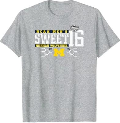 Michigan Wolverines Sweet Sixteen 2025 Herren March Madness Graues T-Shirt