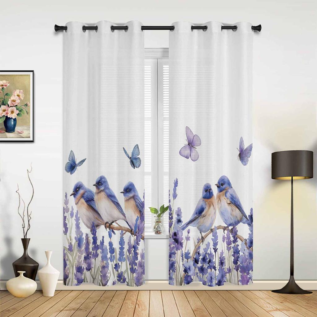 Flower Abstract Blue Lotus Curtains for Bedroom Living Room Drapes Kitchen Children's Room Window Curtain Modern Home Decor