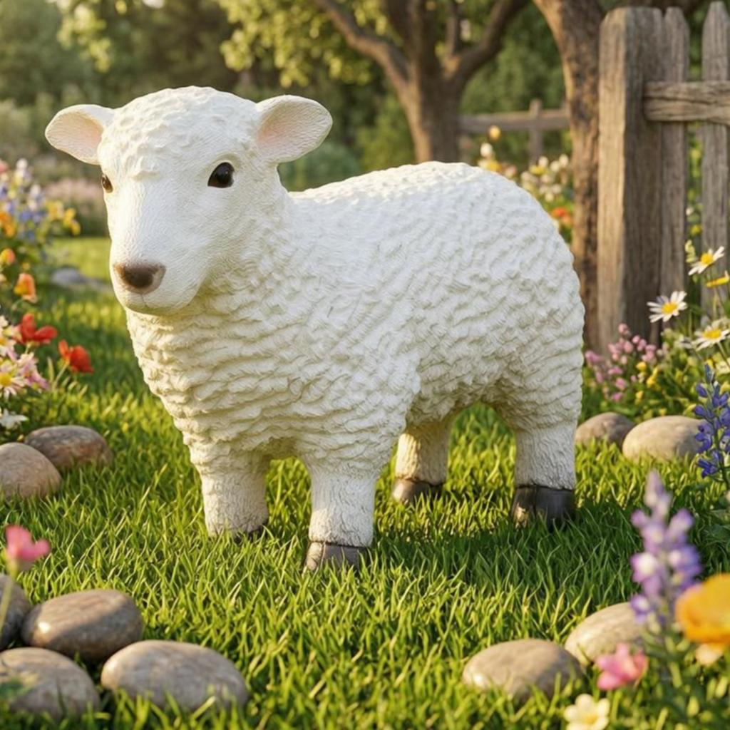 Sheep Garden Ornament Textured Fleece-Like Lamb Sculpture Lamb Statue Pastoral Charm Outdoor Decor Farm Animals
