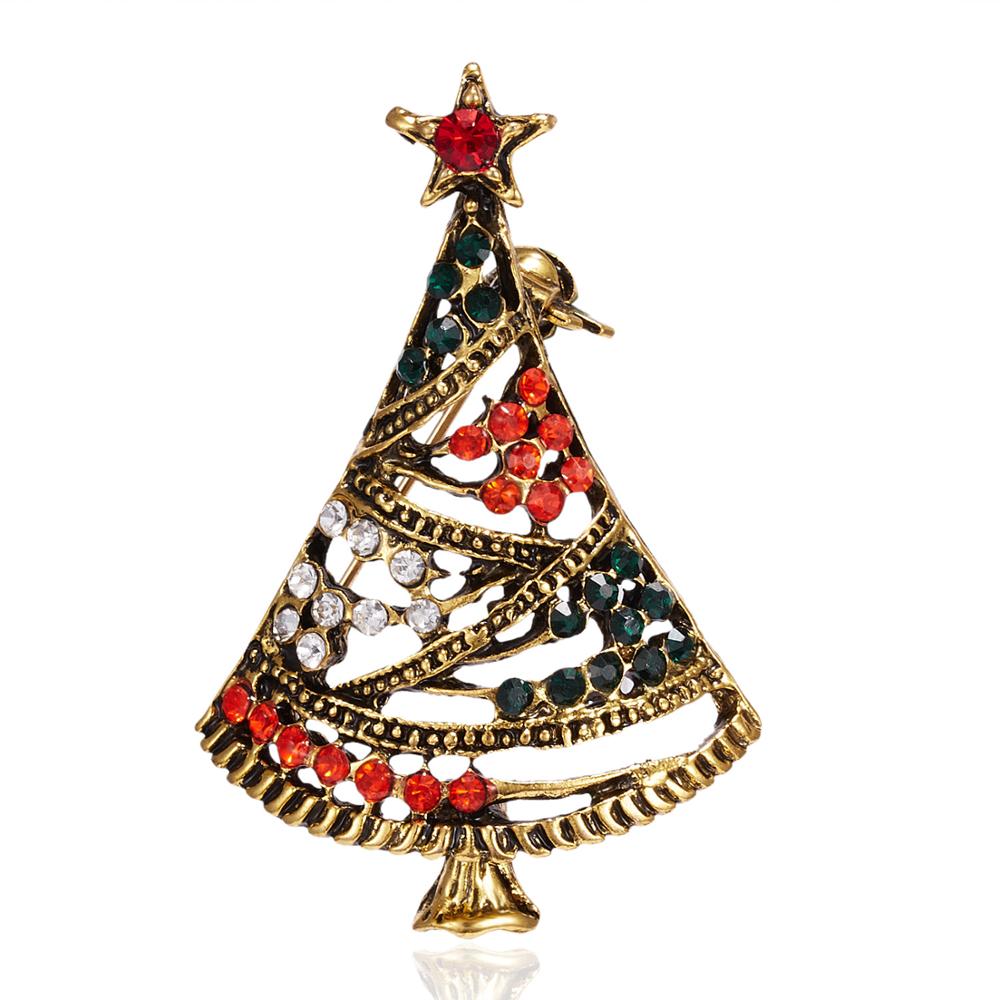 Rinhoo Vintage Christmas Tree Brooch Rhinestone Flower Bell Elk Brooches For Women Collar Lapel Pin Decoration Jewelry Xmas Gift