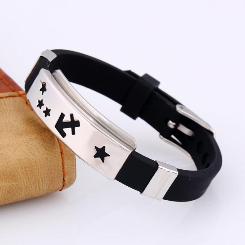 Herren-Horoskop-Armband aus Edelstahl mit Silikon-Armband und Verschluss