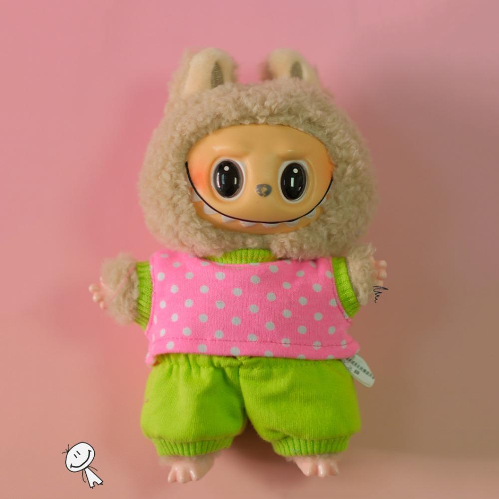 

Suspender Pants 17cm Labubu Doll Clothes Dot T-shirt Plush Dolls Clothes for 17cm Labubu style 1